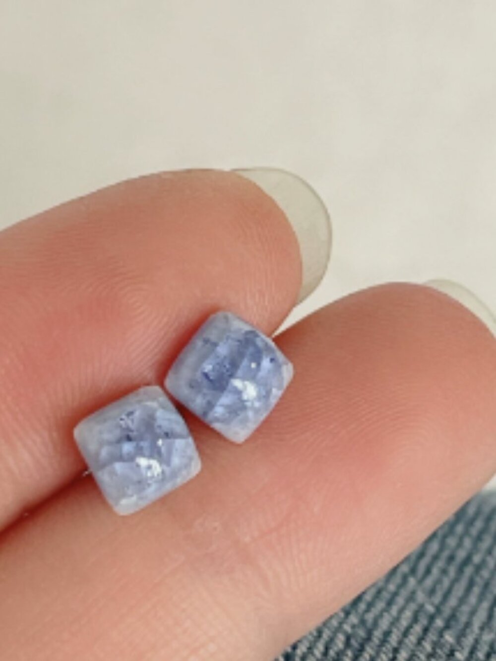Minimal Light‑Wash Blue Natural Stone Square Stud Earrings Dainty Layering Studs